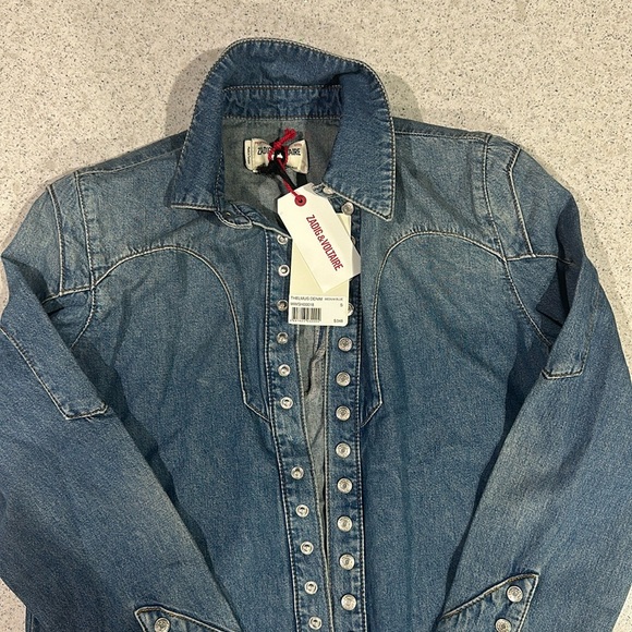 Zadig & Voltaire Thelmus Denim Shirt in Medium Blue - Picture 3 of 6